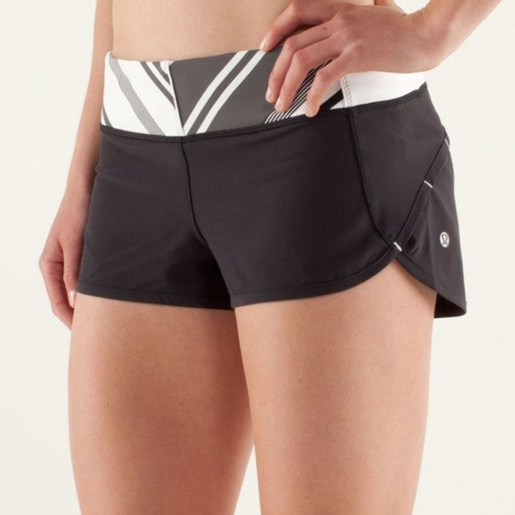 Lululemon Run Speed Short Black White Lined Athletic Shorts